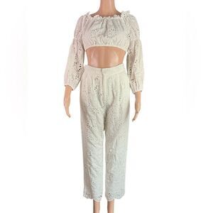 Dissh White Eyelet Lace Cropped Top & Ankle Pants